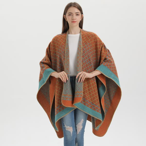 Blå geometrisk mönstrad sjalPatchy Classic Open Knit Ytterkläder Po