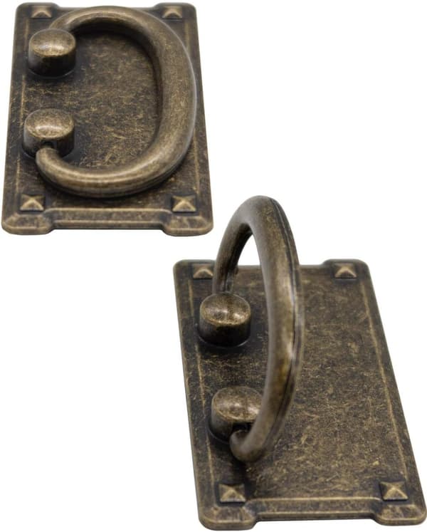 Sett med 2 antikke sammenleggbare skuffhåndtak, bronsejerndesign, for