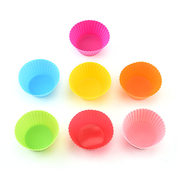 Silikonbakformar, återanvändbara muffinsformar, cupcakeformar, 7-pack i 7 regnbågsfärger