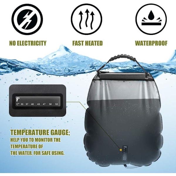 Solardusjpose for camping, 20L bærbar solardusjpose