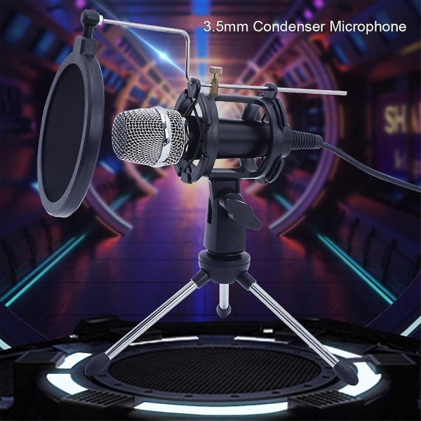 Minikondensatormikrofon PC-mikrofon 3,5 mm Plug And Play Hemmastudio Podcast Vokalinspelningsmikrofoner med minimikrofonstativ Dual-layer Acousticfil