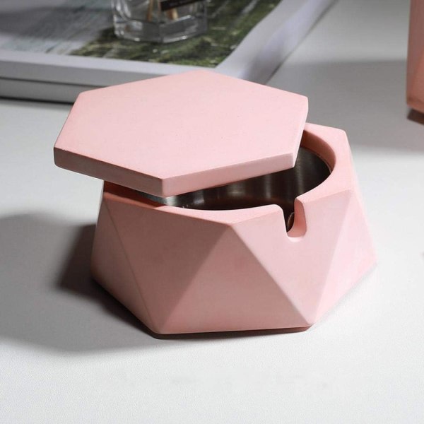 Keramisk Askebeger med Lokk Vindtett Håndstemplet Askebeger for Hjem eller Utendørs (Rosa)