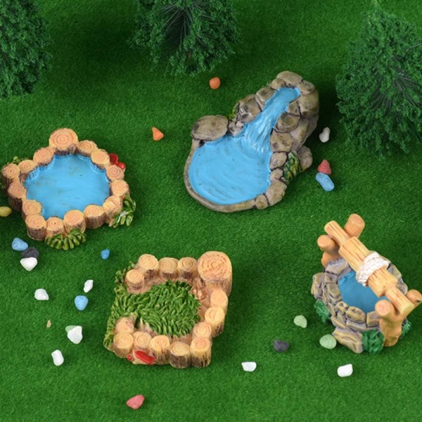Set med 4 mini bärbara trädgårdsvattenfall figurer Hartsfontän Desktopmodell hem- eller kontorsdekoration