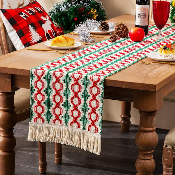 (Rød og grøn patchwork flet) Julebordløber 30x220CM C