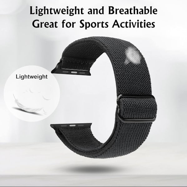 Elastisk rem kompatibel med Apple Watch rem 41mm 40mm 38mm behagelig justerbar sportsrem til iWatch serie 7 6 5 4 SE 3 2 1 damer mænd - sort