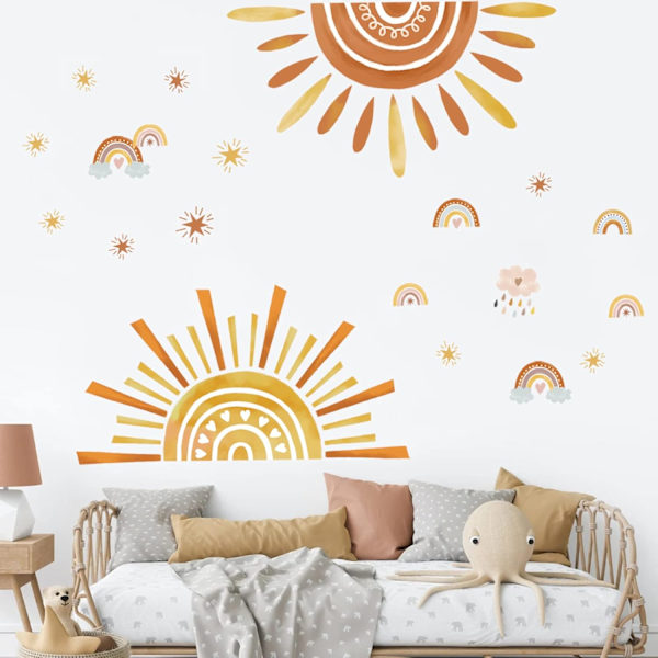 Barn Väggdekaler Regnbåge Sol Väggdekaler Boho Stjärna Mural Deca