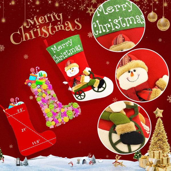 Christmas Stocking with 3 Christmas Stockings 46x32cm Large Christmas Sock Sack Gift Bag Felt Theme Santa Claus