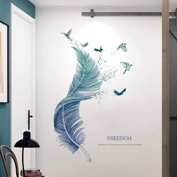 FEATHER seinätarrat sinisenä (123×71 cm) I koristeelliset seinätarrat