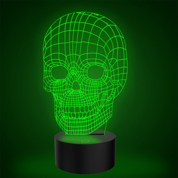 Uhyggelig kranie 3D illusionslampe LED natlys med 7 farver blinkende og touch-kontakt USB-drevet soveværelse bordlampe til børns gaver Halloween dekoration