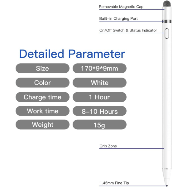 Kapasitiivinen kynä, 2-in-1-kynä kosketusnäyttö 1,45 mm korkea tarkkuus