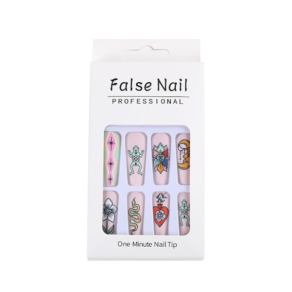 24 st falska naglar med grodögonsdesign, orm, rosa, med naglar, lösnaglar, manikyr