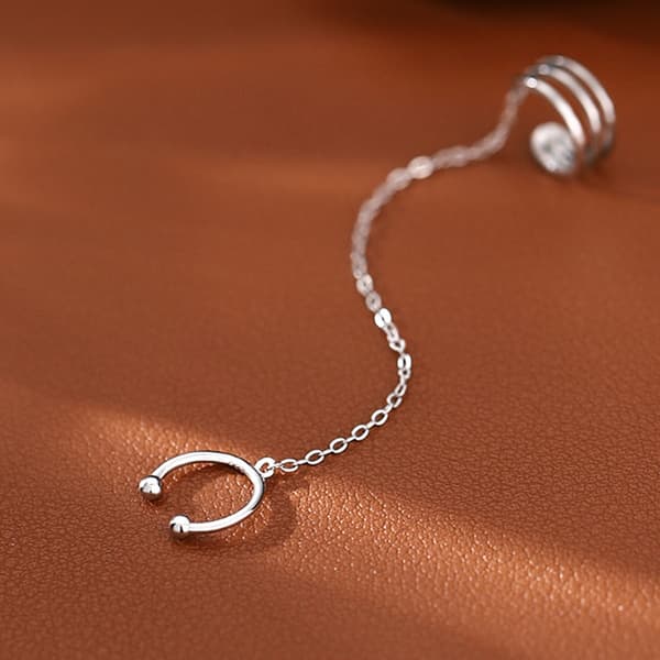 Sterling Silver Cuff Örhängen Trådkedja Dam Girly Wrap Ea