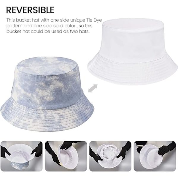 Tie Dye Bucket Hat - Vendbar solhat til kvinder til udendørs brug på stranden, Ligh
