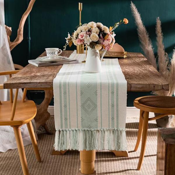 1 stk Boheme 2 (grønn) Bordløper, Beige Boheme Bordløper 33 x