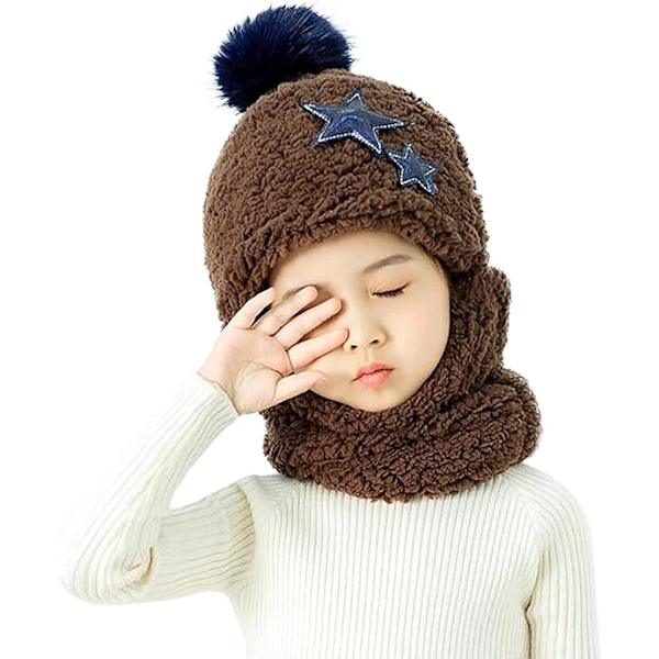 1 st Kaffe (58-60 cm) Barn Pojkar Flickor Vintermössa Fleece 3 i 1 Beani