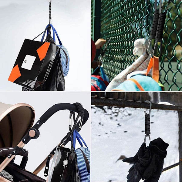 3 st flätade karbinhakar, Paracord med karbinhake, flätad rep