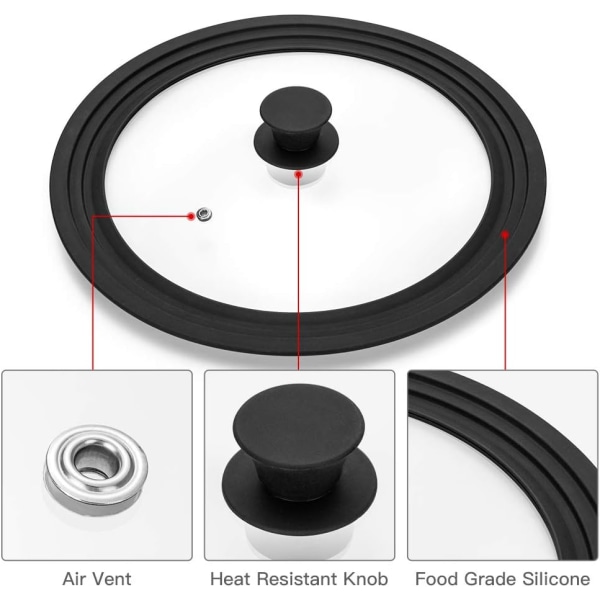 Universal lock för grytor, stekpannor och stekpannor - Härdat glas med He