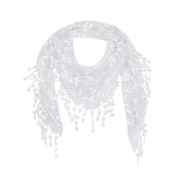 Vit Blomspets Triangel Sjal
