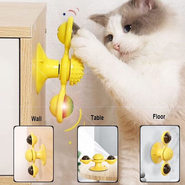 Interaktivt kattelegetøj, kattespinner med sugekopbørste til kat T