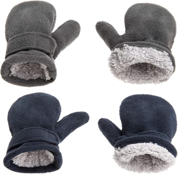 Grå, Blå, M (1-2 år) 13x6 cm baby vinterhandsker, foret