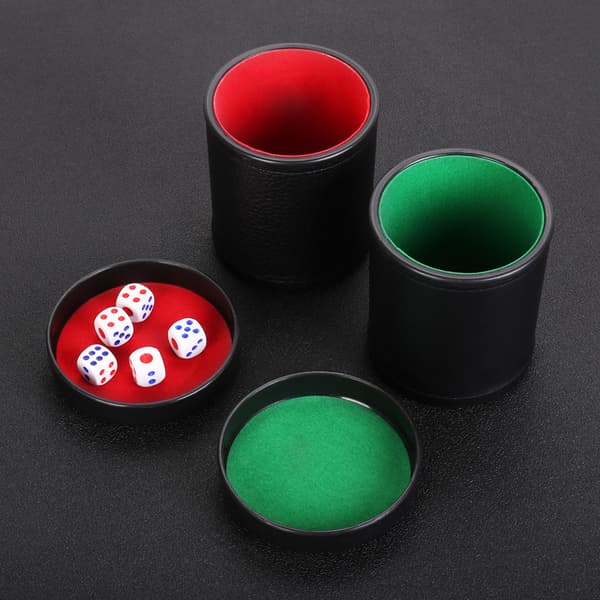 Sort og grøn læderterningkop med låg til Liars Dice Farkle