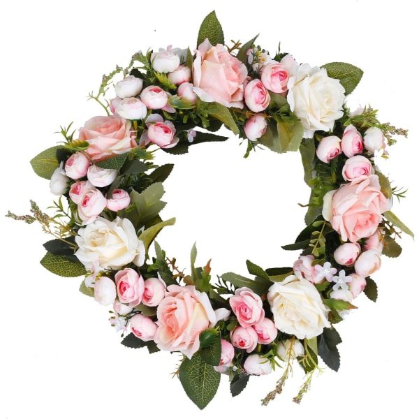 Vår dörrkrans konstgjord siden rosa roskrans för ytterdörr