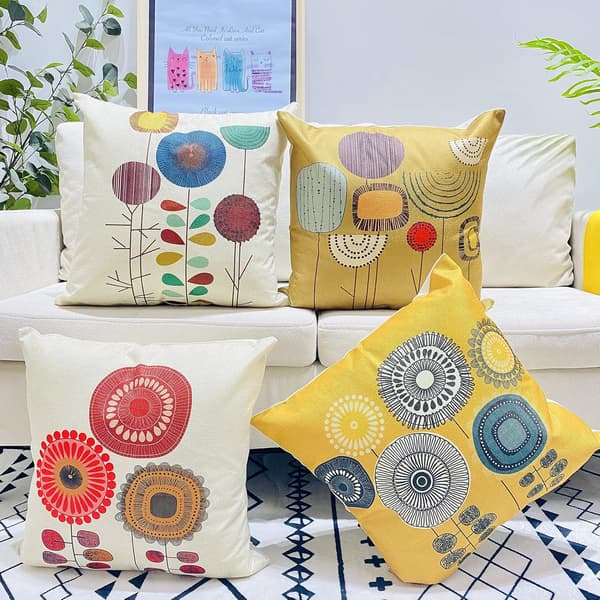 Kuddfodral 45x45, Set om 4 Bomull och Linne Dekorativ Soffa Ho