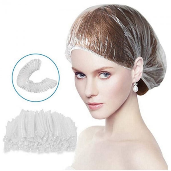 100pcs Disposable Shower Cap, Clear Plastic Thick Elastic Wide Sh