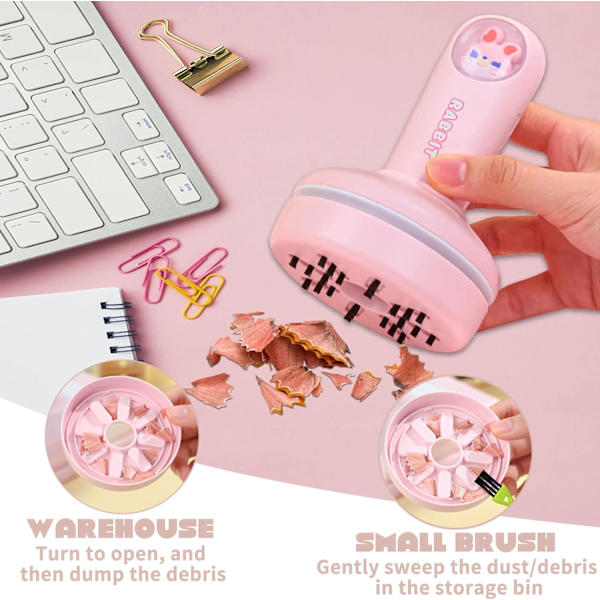 (Pink) Mini Skrivebordsstøvsuger, Sød Dyreform, USB Genopladelig