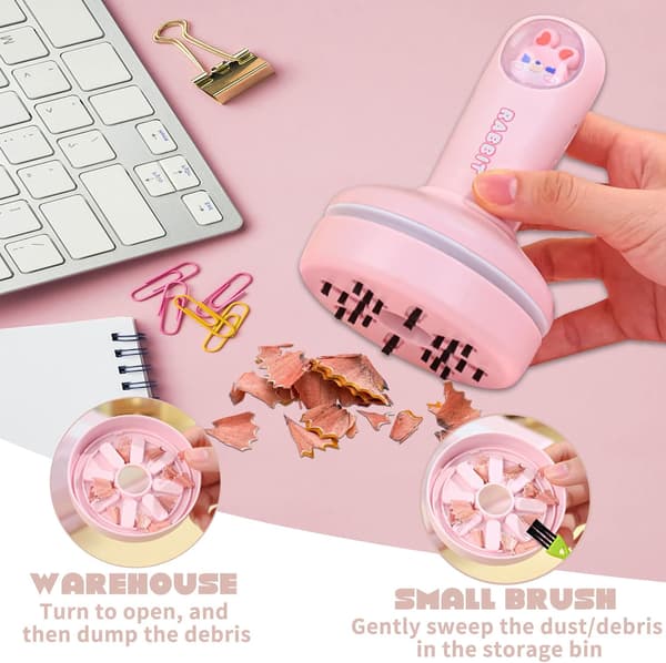 (Rosa) Mini skrivbordsdammsugare, söt djurform, USB-laddning