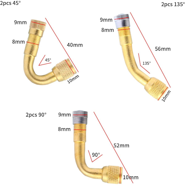6 stk. dækventilforlænger 45° 90° 135° dækventiladapter, Ti