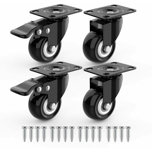4 Swivel Casters för Möbler inklusive 2 med Broms + Skruvar -