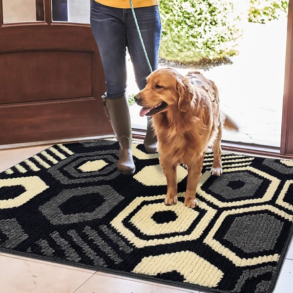 Geometrisk form Anti-Slip Dørmåtte Slidstærk Skridsikker Hjem Dørmåtte Indendørs Udendørs Indgangstrappe Gang Tæppe Sort 80*120cm