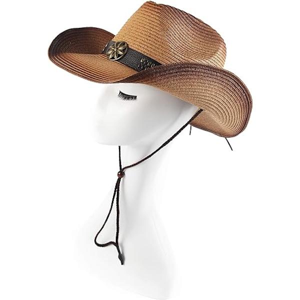 Vuxen solhatt i halm för kvinnor och män, cowboyhatt i västerländsk stil, färgad, ljus