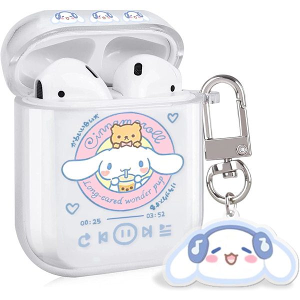 Airpods 2/1 Etui, Søde Store Ører Blå Prik med Sjovt Kawaii Keychai
