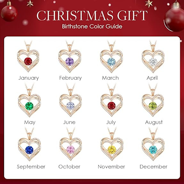 Halsband för kvinnor 925 Sterling Silver Love Heart Pendant Birthstone Rose Gold Halsband Smycken Gåvor (Juli)