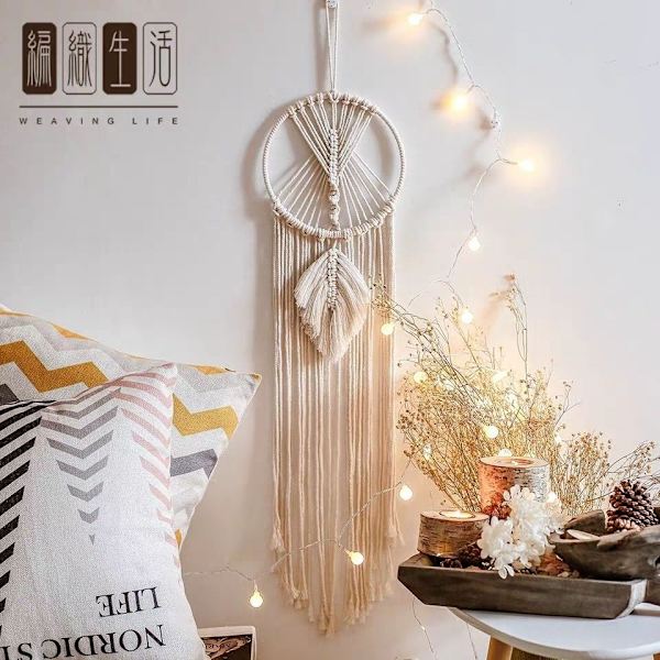 Boho Macrame Drömfångare för Flickrum, Drömfångare med Pom