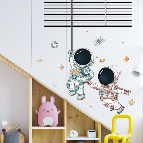 Set Spaceman Mönster Väggklistermärken Fadeless Pvc Hög Hållbarhet B