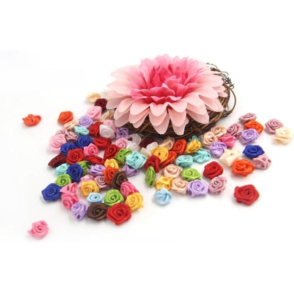 100 stk./parti Mini Håndlavede Satin Rose Båndstof Rosetter Blomst