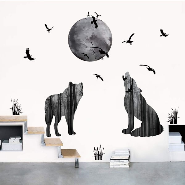 Wolf Moon Bird Avtagbar Väggdekal DIY Vardagsrum Sovrum St