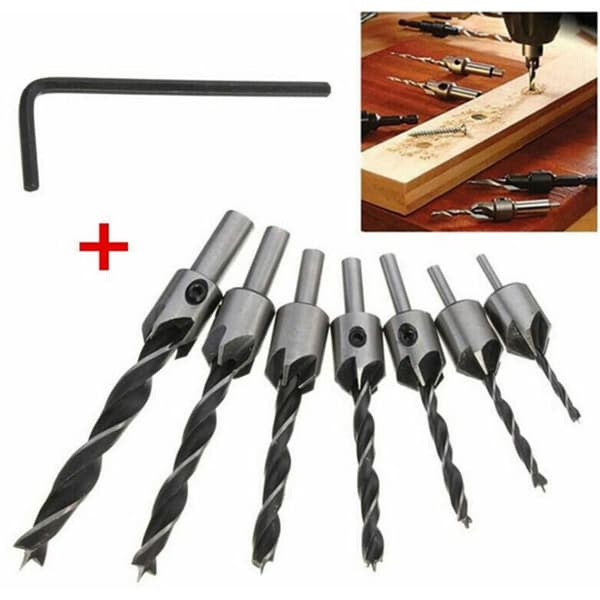 7 stk 3-10 mm HSS 5 senkbor for trebearbeiding