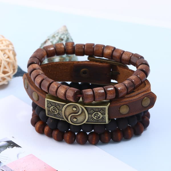4-pack handgjorda läderarmband herr armband träkulor St