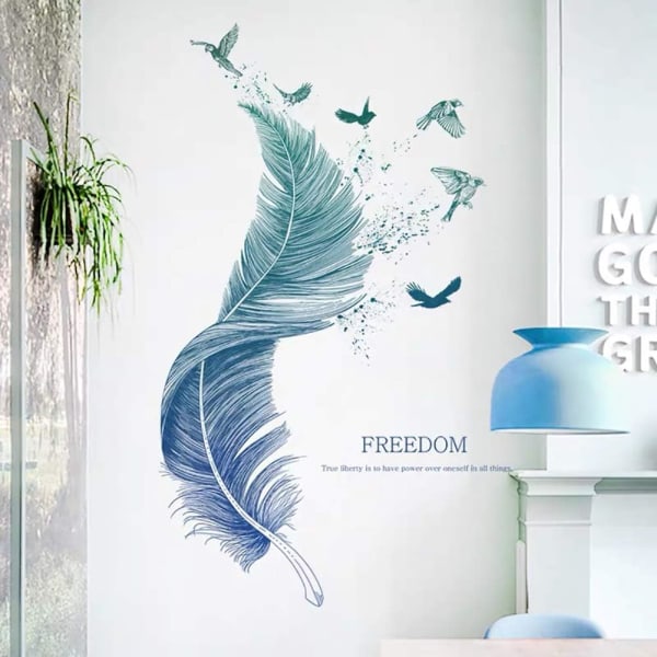 FEATHER vægklistermærker i blå (123×71 cm) I dekorative vægklistermærker