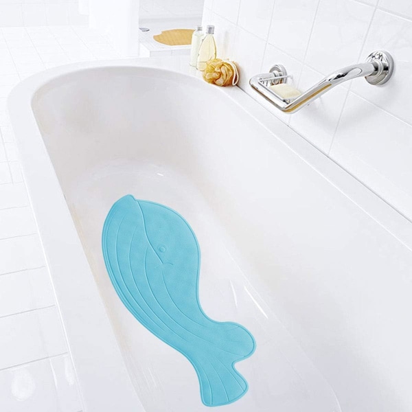 Anti-slip Kids Bath Mat, Rubber Shower Mat, Odorless, Durable, Antibacterial, Mildew Resistant, Machine Washable, Whale Pattern. (Blue)