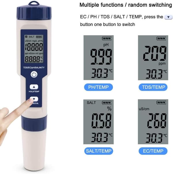 5 i 1 Vandtester Multifunktionel Vandkvalitetstester, Digital