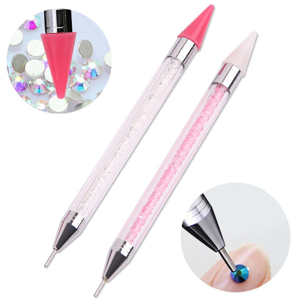 Nagelkonst Rhinestone Picker Tändverktyg med Extra 2 Vaxhuvuden,