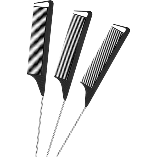 3 st Braid Parting Comb Rat Tail Comb Stålstift Kolfiber