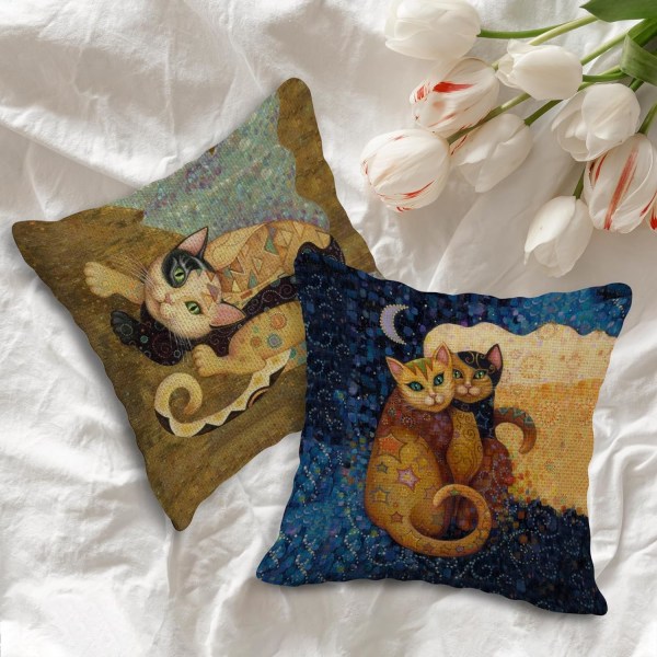 Set med 4 örngott i linne för katt, 45 x 45 cm, presenter till kattälskare,
