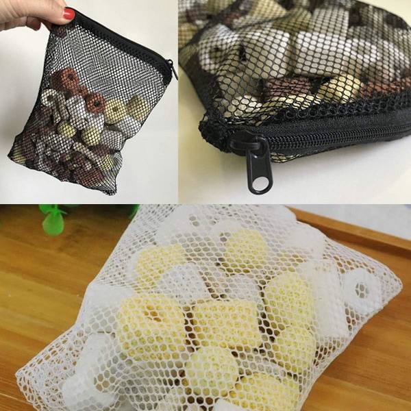 10 st akvariefilterpåsar, nylonnätpåse med dragsko, fisk T