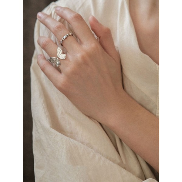 S925 Silver Ring Butterfly Silver